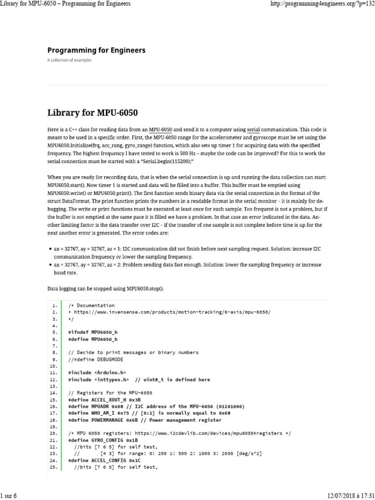 Library For MPU-6050 (For Arduino) | PDF | Bit | Computing