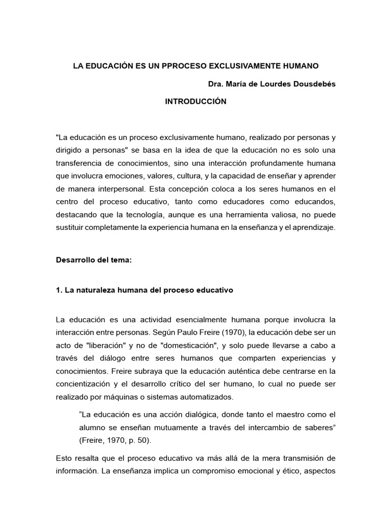 La Educación Es Un Proceso Exclusivamente Humano | PDF | Enseñando ...