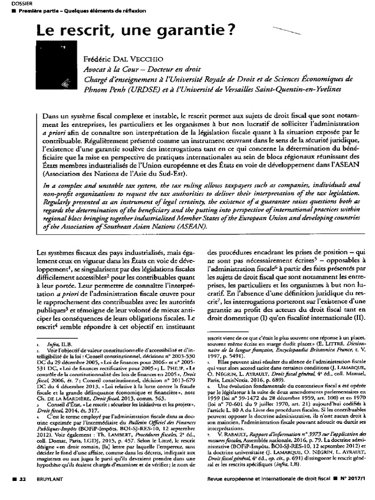 Rescrit Garantie Reudf N 1 17 | PDF