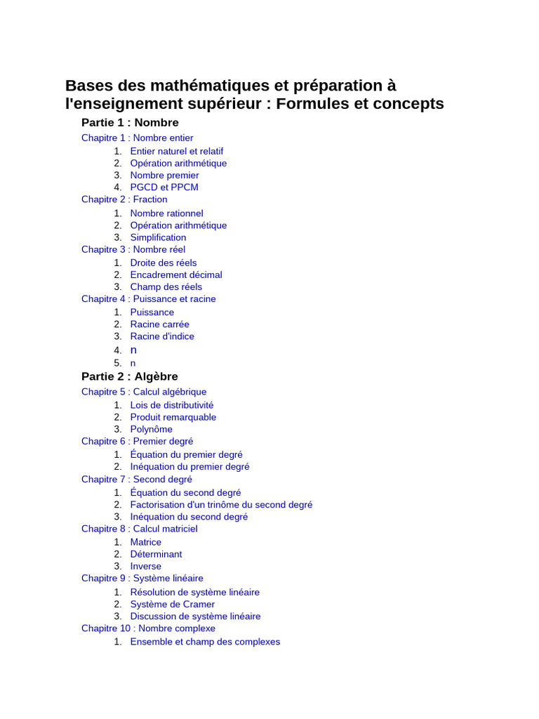 Bases Des Mathématiques Et Préparation À L'enseignement Supérieur ...