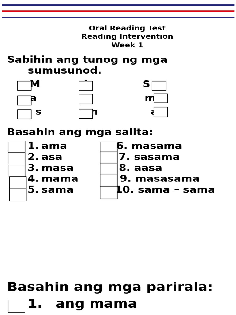 Oral reading test week 1 pdf