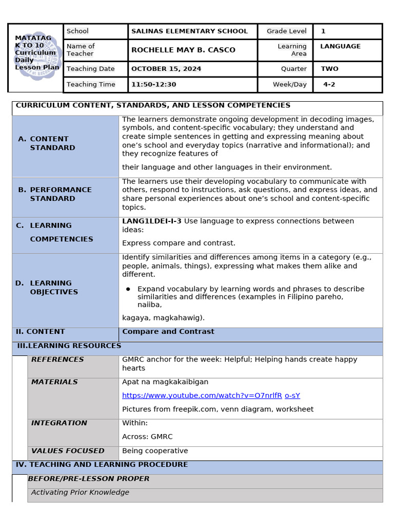 q2 DLP Language w4 d2 | PDF | Learning | Vocabulary