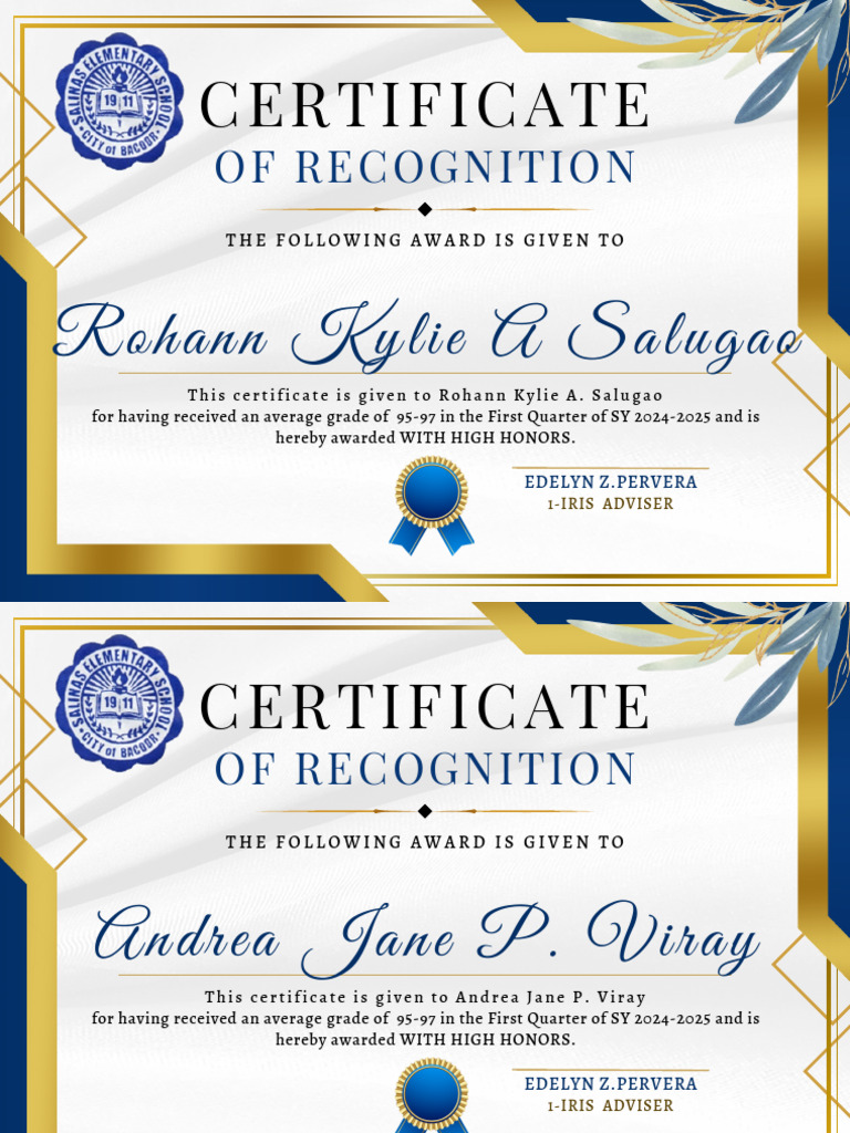 (Bulk 1) For Her Commendable Performance For The SY 2021-2022. | PDF