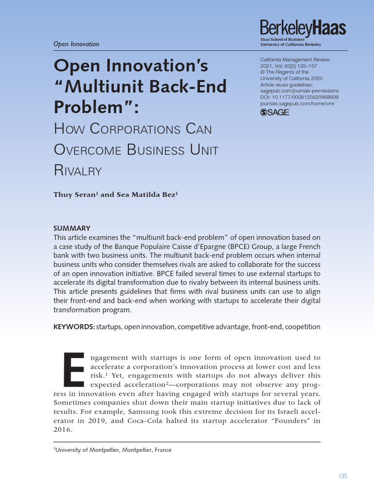 1Open Innovation’s “Multiunit Back-End Problem | PDF | Startup Company ...