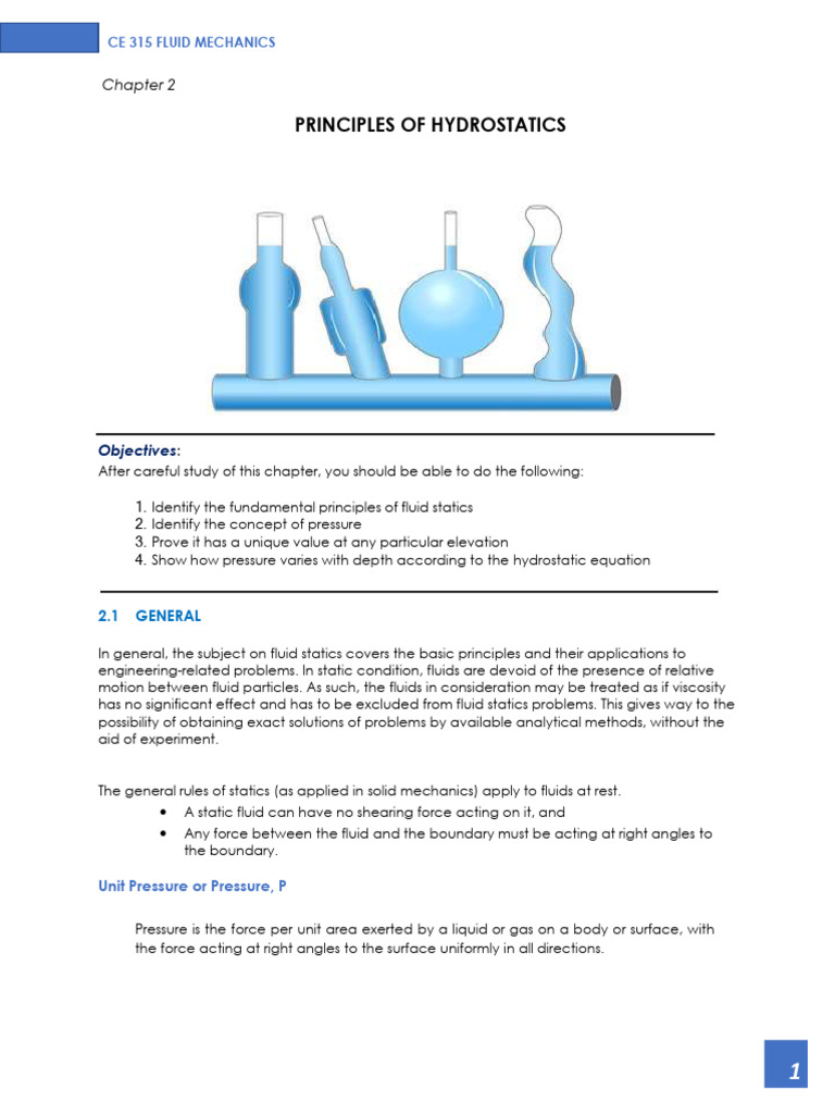 Ii. Principles of Hydrostatics | PDF | Pressure Measurement | Pressure