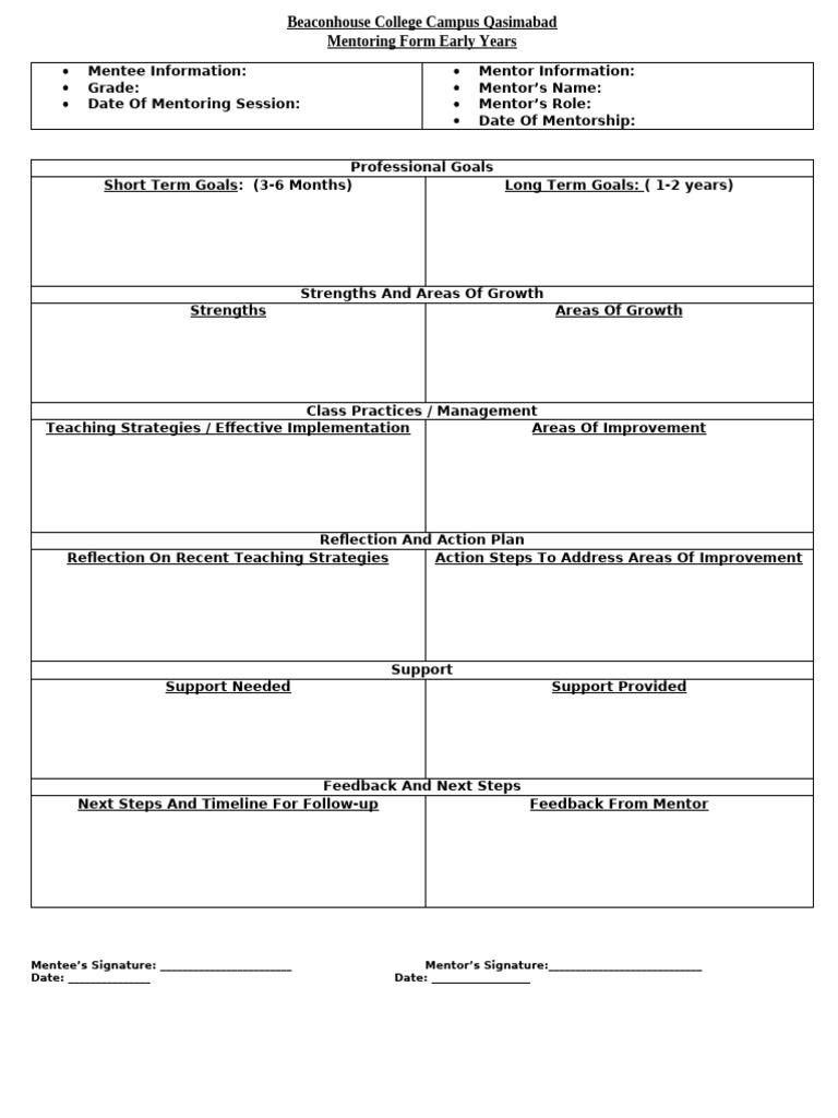 Mentoring Form For Early | PDF