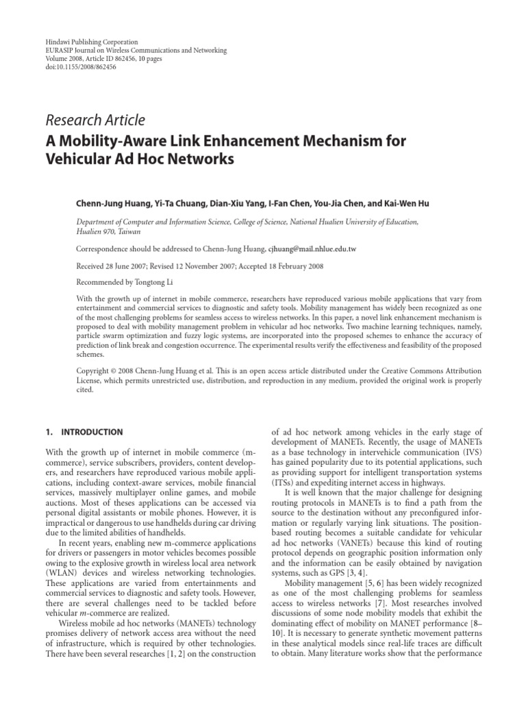 AMobility-Aware Link EnhancementMechanism For Vanet | PDF | Wireless Ad ...