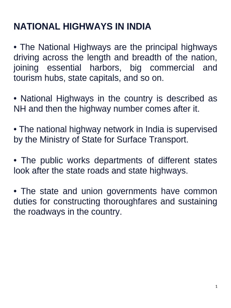 NATIONAL HIGHWAYS IN INDIA PDF Highway Controlled Access Highway