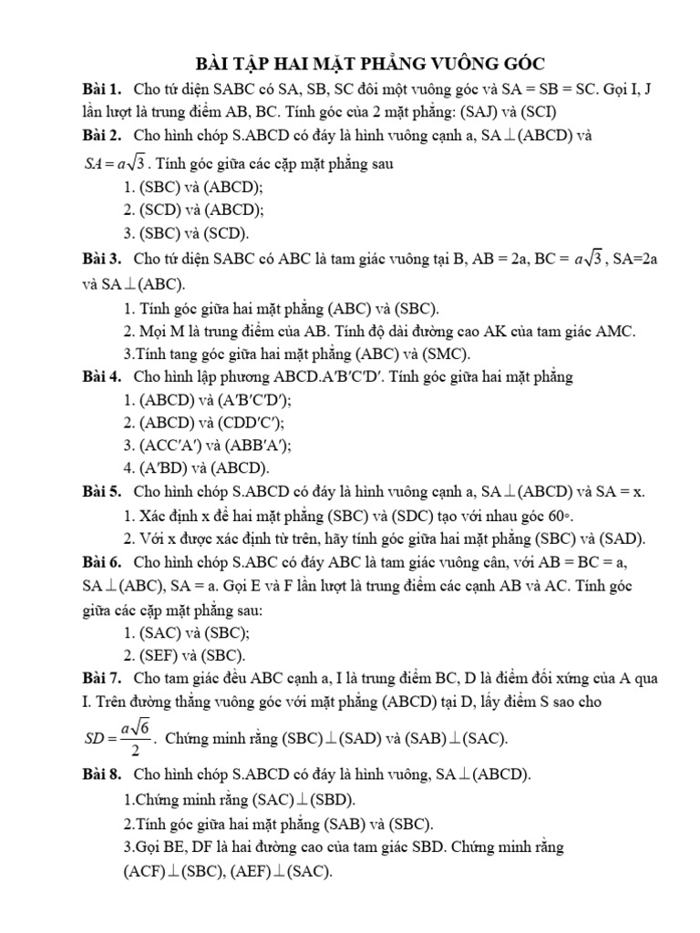 Bai Tap Hai Mat Phang Vuong Goc | PDF