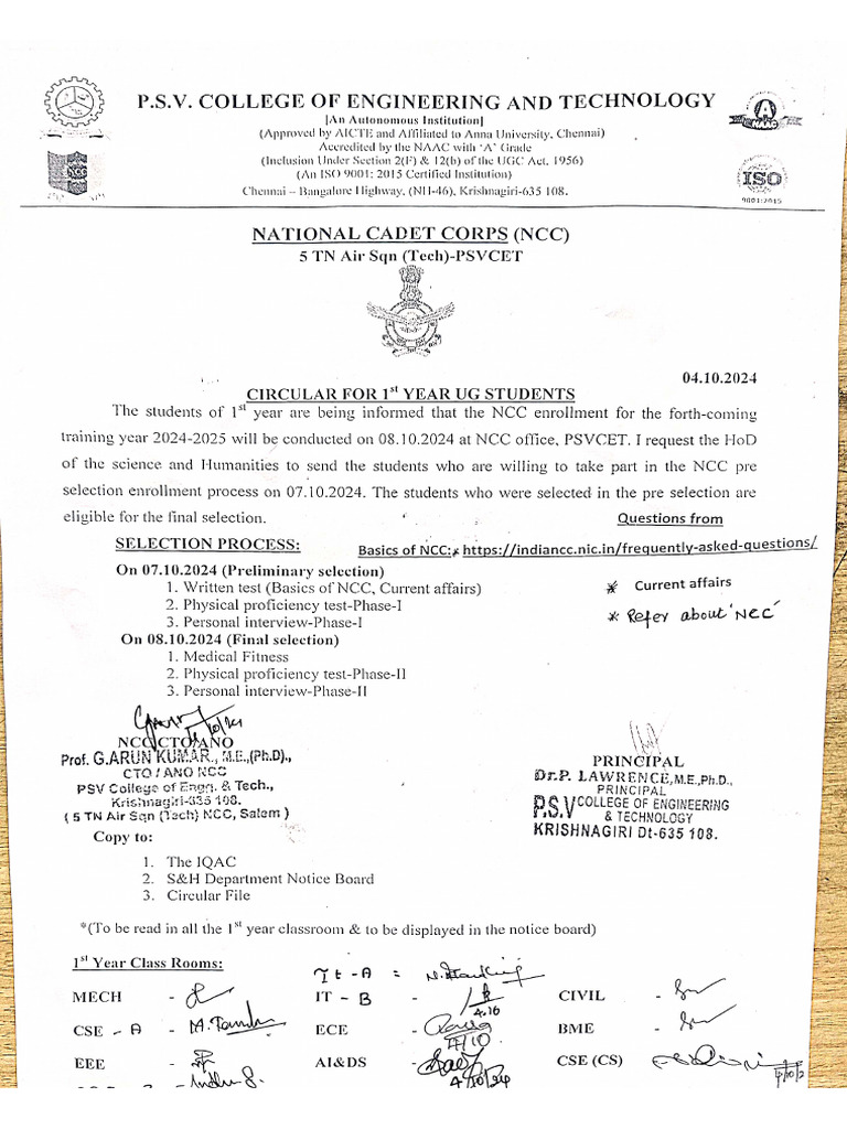 NCC Circular | PDF