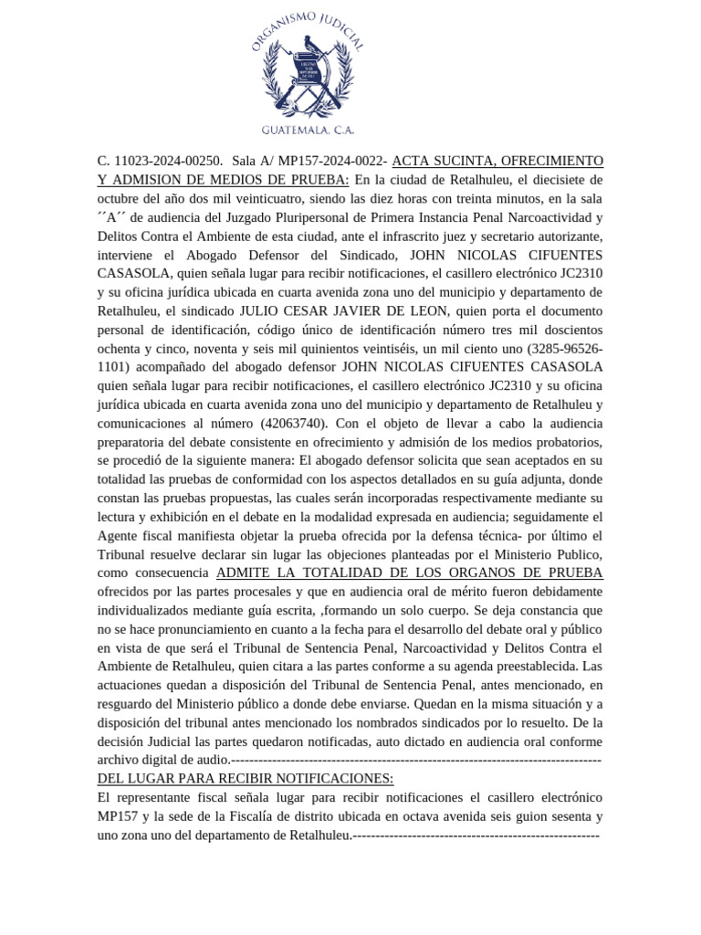 acta sucinta de prueba AD | PDF | Fiscal | Sentencia (ley)
