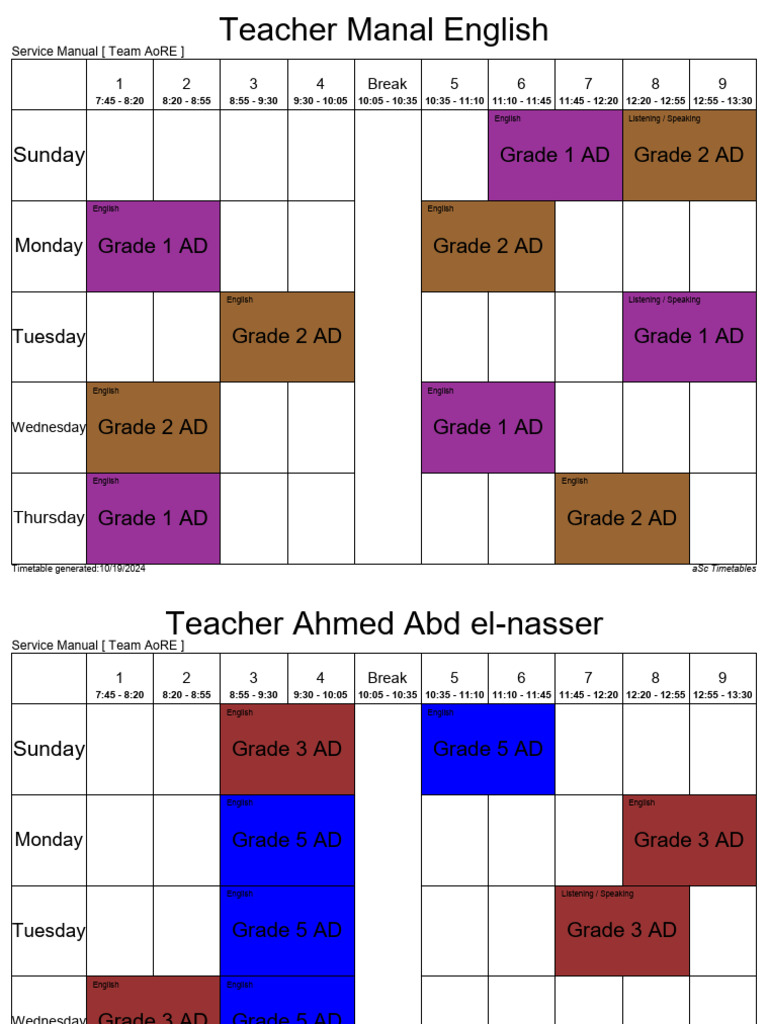 AoRE Service Manual Timetable 2024 | PDF