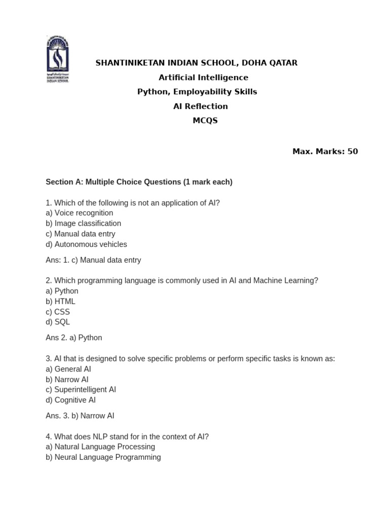 AI Applications and Python MCQs | PDF | Artificial Intelligence ...