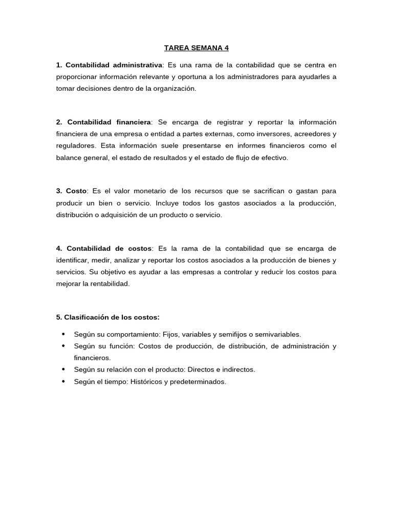 Tarea Semana 4 | PDF | Contabilidad | Costo