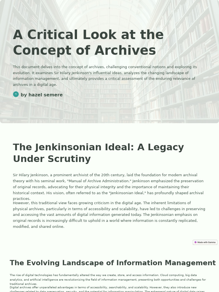 A Critical Look at The Concept of Archives | PDF | Archive | Information