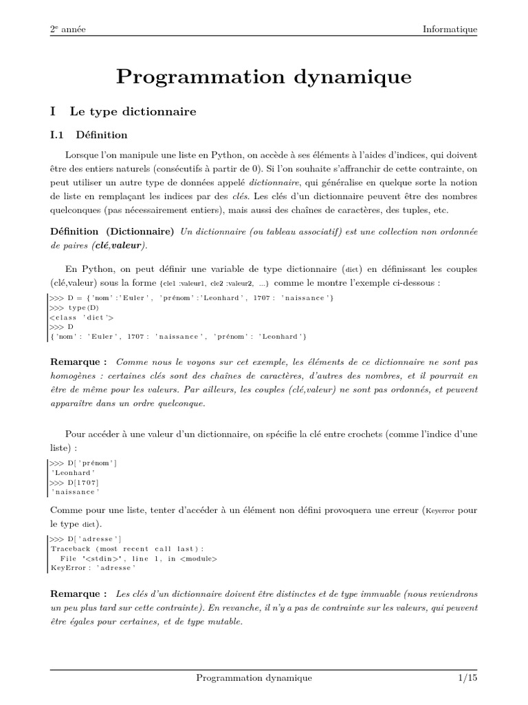 Dictionnaires en Python : Concepts clés | PDF | Programmation dynamique ...