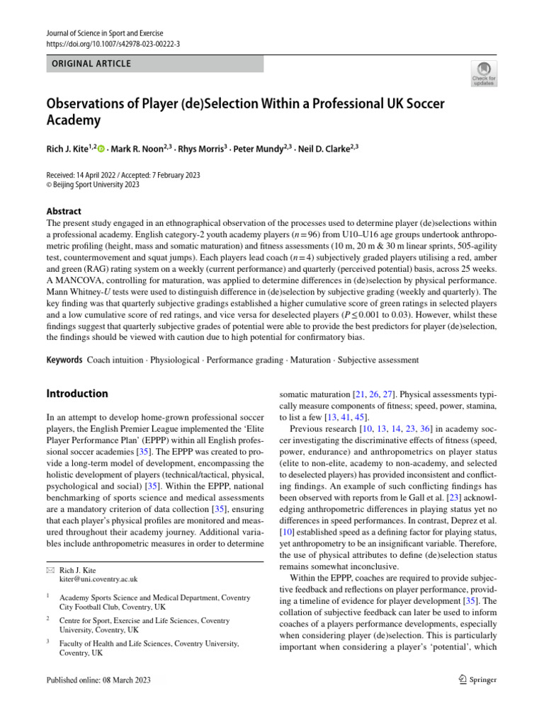 Observations of player de selection within a professional uk soccer