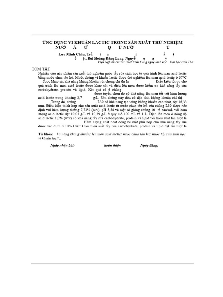 Lên Men Lactic T Nư C Chua Tàu Hũ | PDF