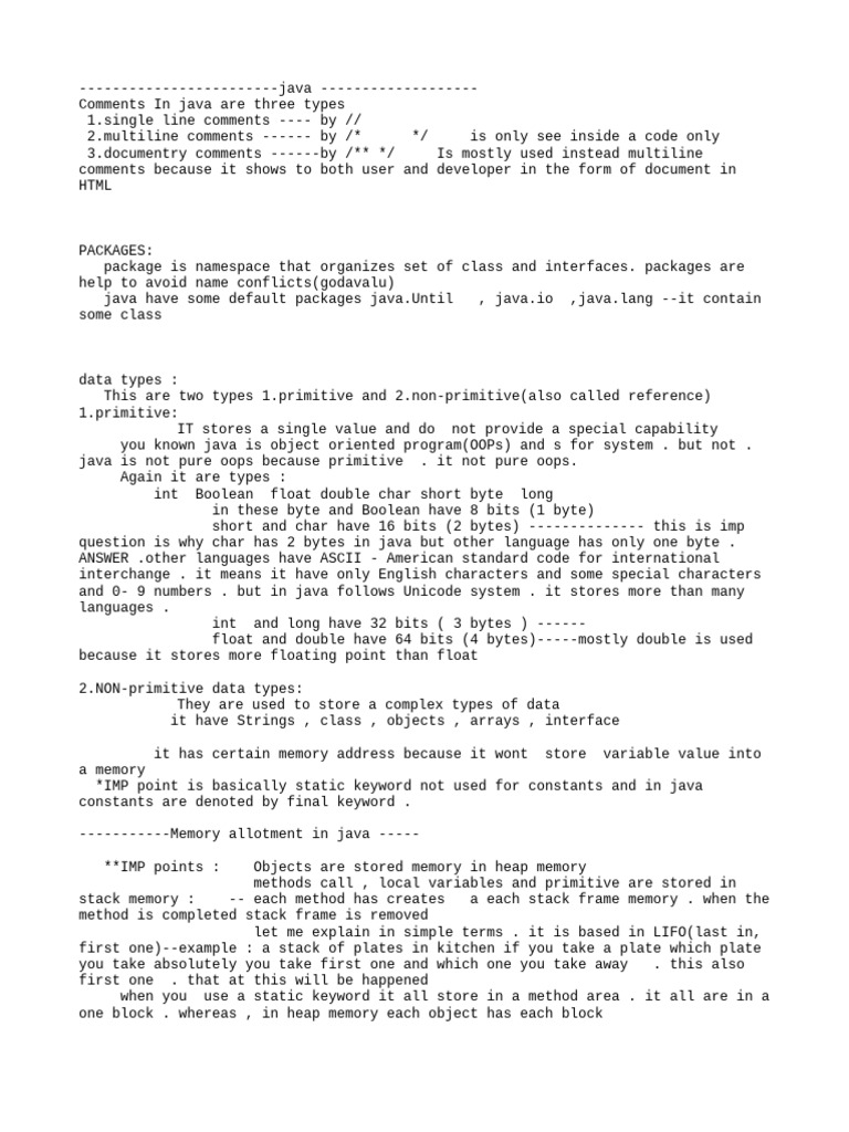 java-notes | PDF | Variable (Computer Science) | Class (Computer ...