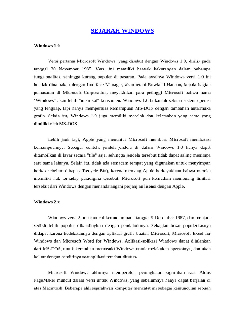 Sejarah Perkembangan Windows 1.0-3.0 | PDF