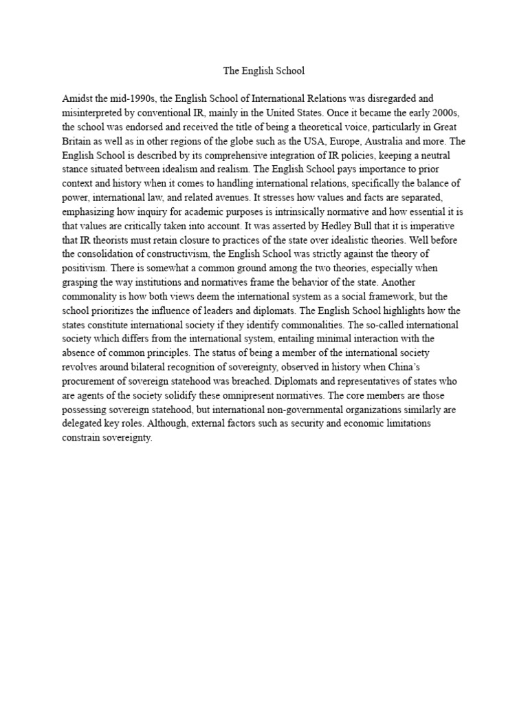 Overview of the English School in IR | PDF | Politics
