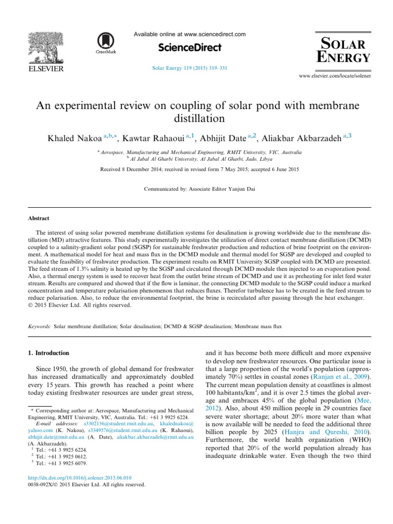 An Experimental Review On Coupling of Solar Pond With Membrane ...