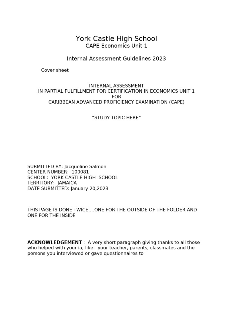 CAPE Economics IA Guidelines 2023 | PDF | Cognition
