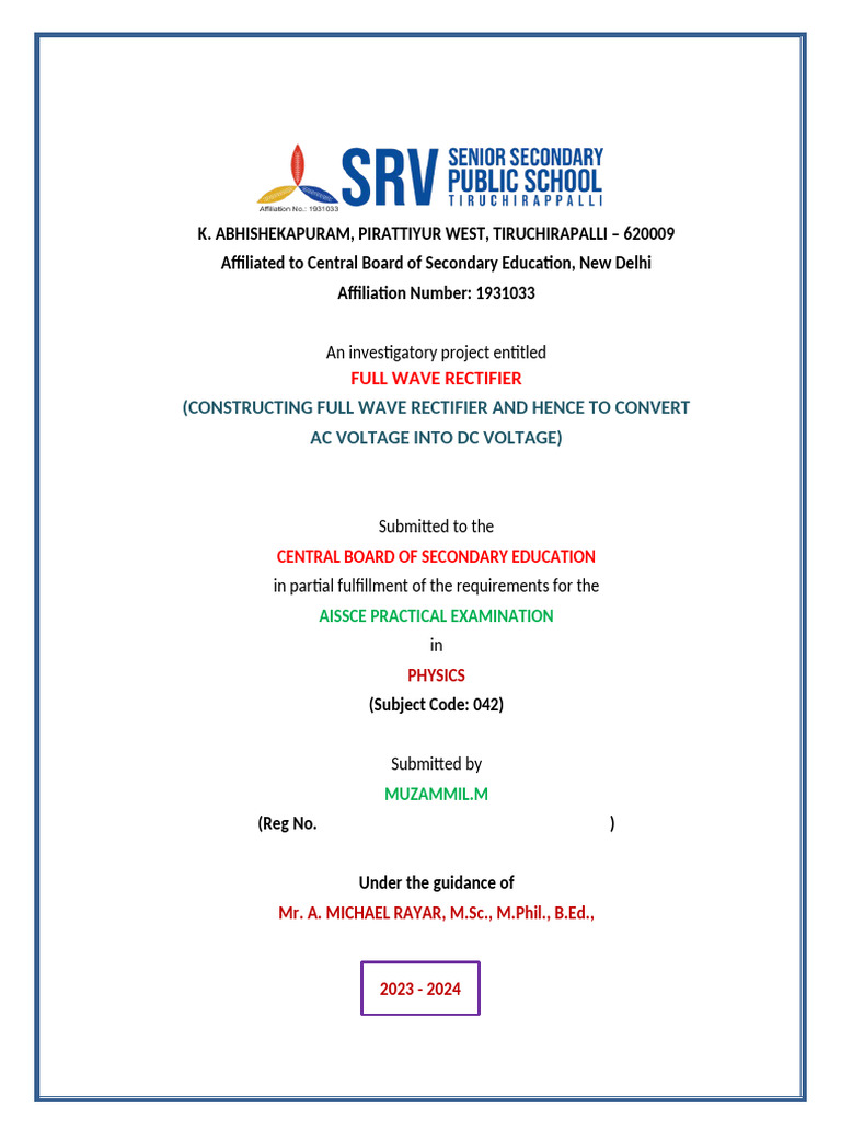Full Wave Rectifier Project Report | PDF | Rectifier | Direct Current