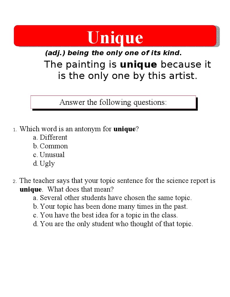 Unique Sentence Explanation for Class 1 | PDF | Language Arts ...