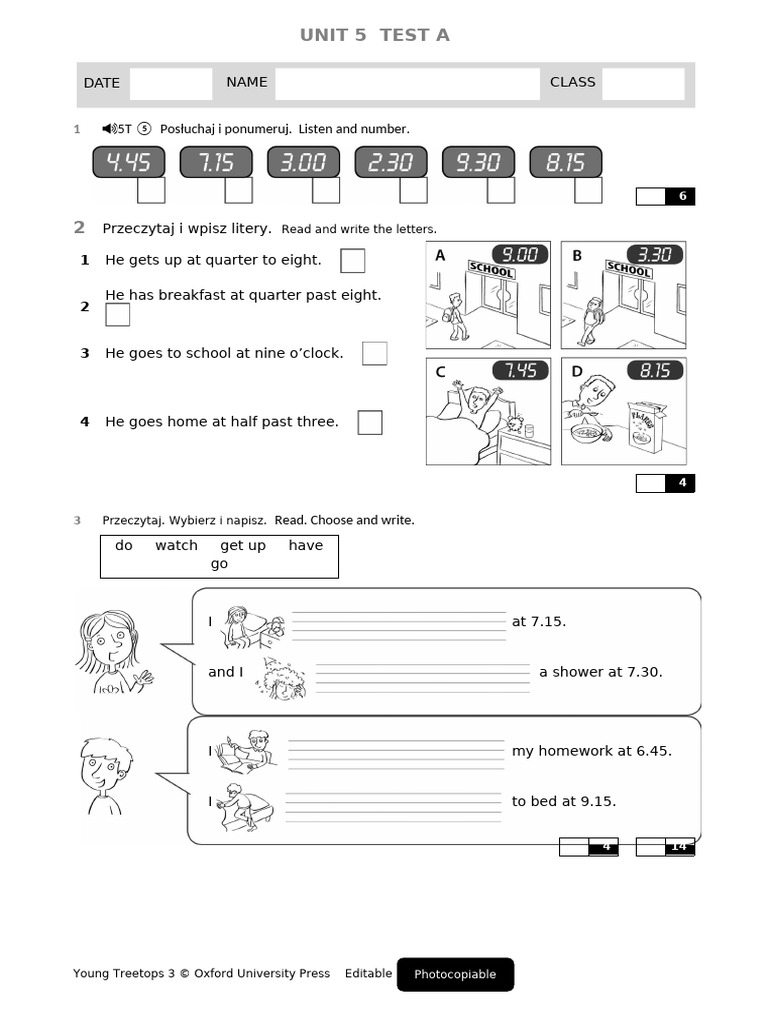 Treetops 3 Unit 5 Test A & B | PDF