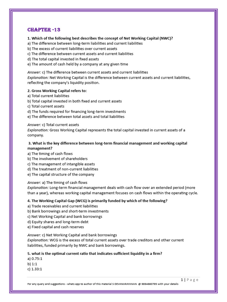 MCQ - Module C Chap 13-14 by SDN | PDF | Working Capital | Debt