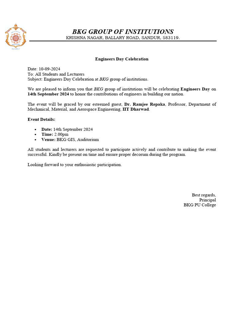 Engineers Day Memo | PDF