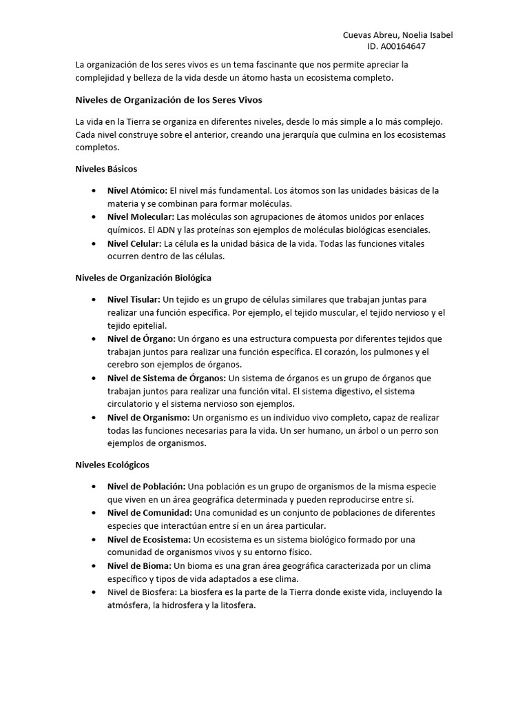 La Organización de Los Seres Vivos | PDF | Organismos | Vida