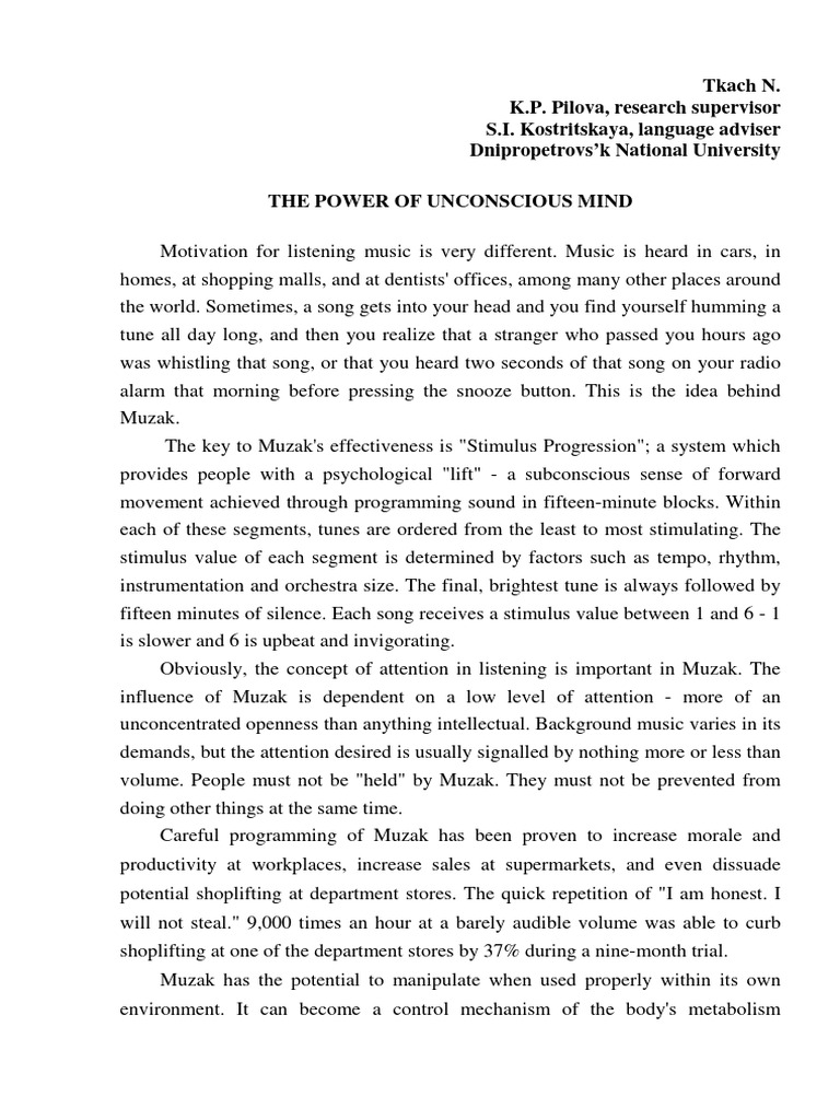 The Power Of Unconscious Mind Pdf Attention Psychological Concepts