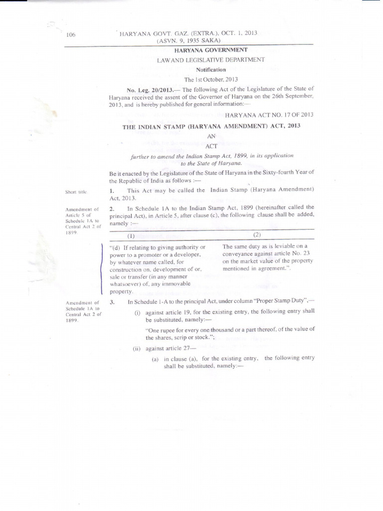 Indian Stamp Act Amendment 2020 Pdf