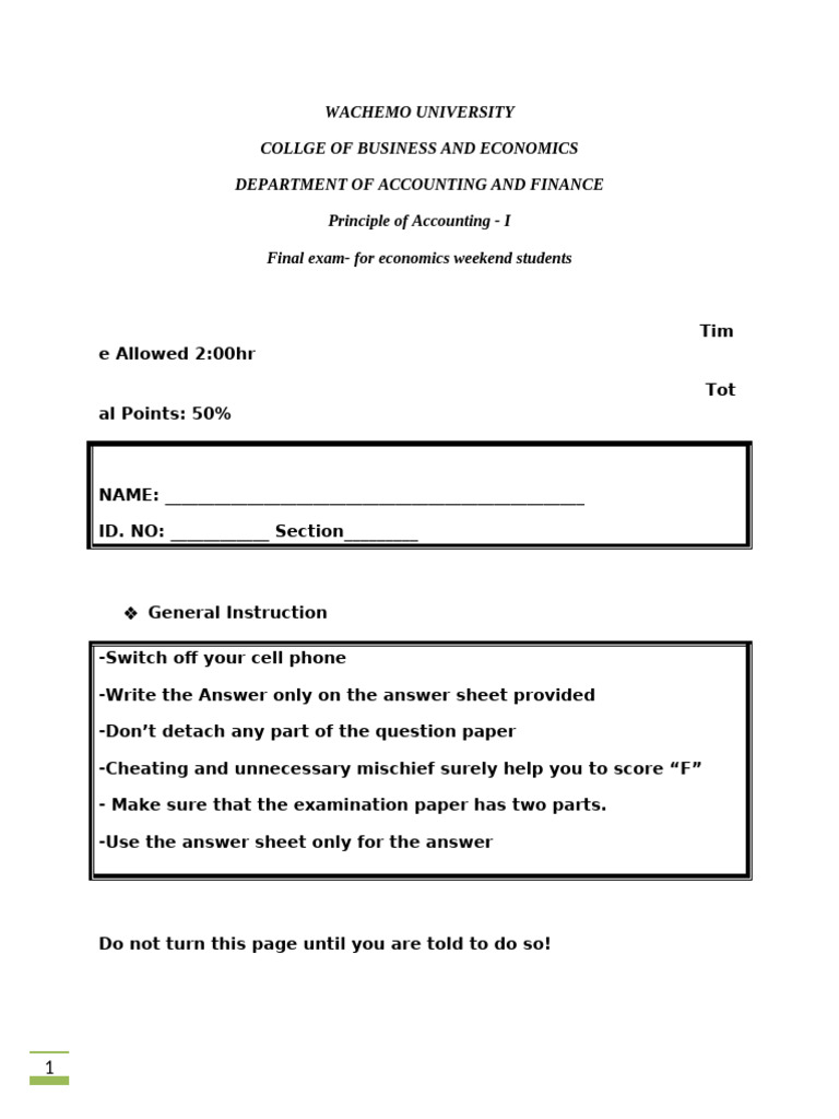 Final Exam For Principle-I | PDF | Debits And Credits | Financial Economics