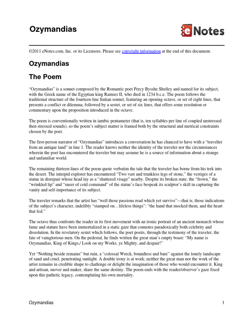 ozymandias | PDF | Poetry | Stanzaic Form