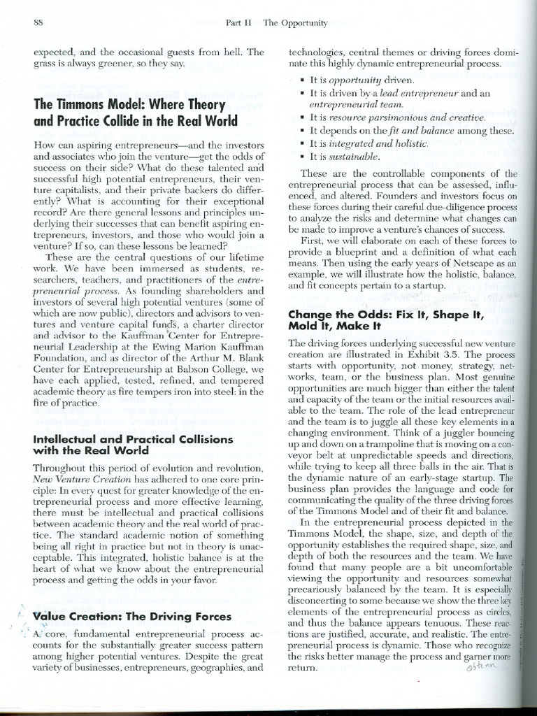 Timmons Model: Success in Entrepreneurship | PDF | Entrepreneurship ...