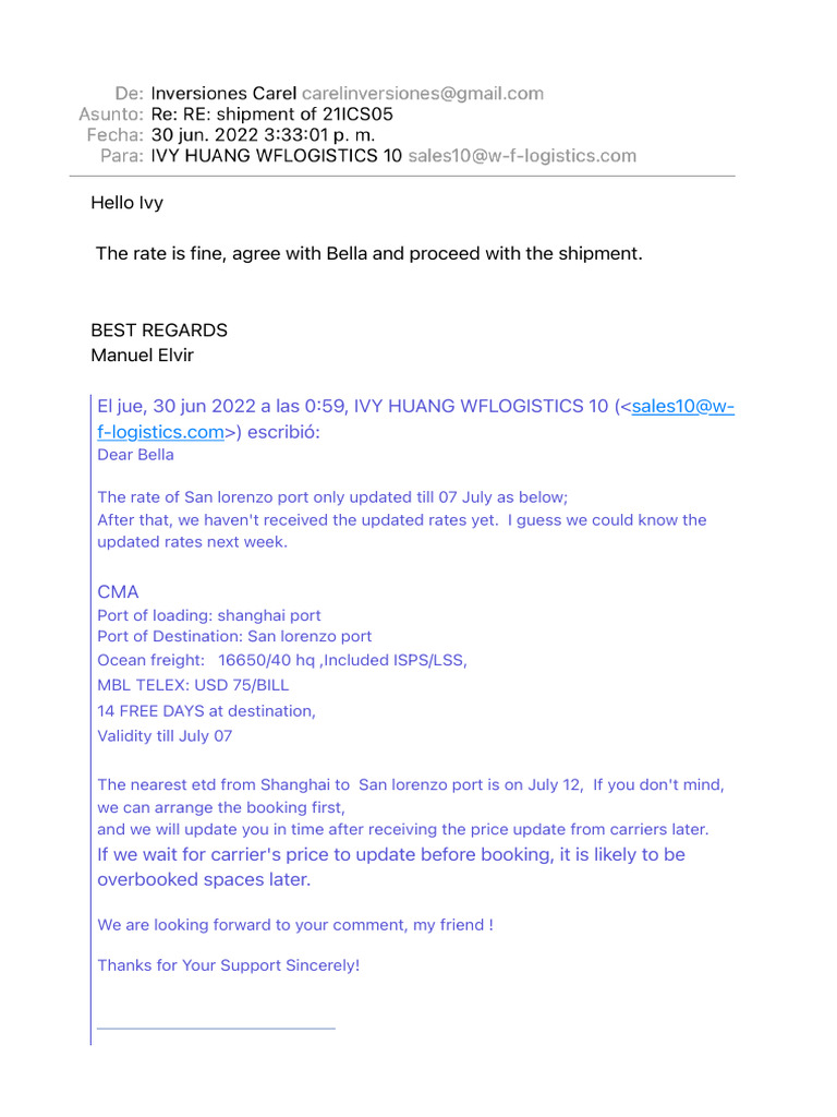 Re RE Shipment of 21ICS05 | PDF | Cargo | Freight Transport