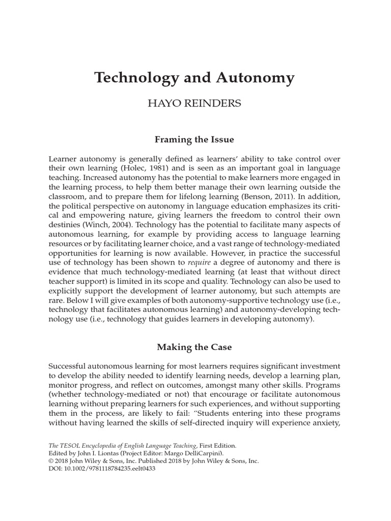 Technology and Autonomy | PDF | Learning | Teachers