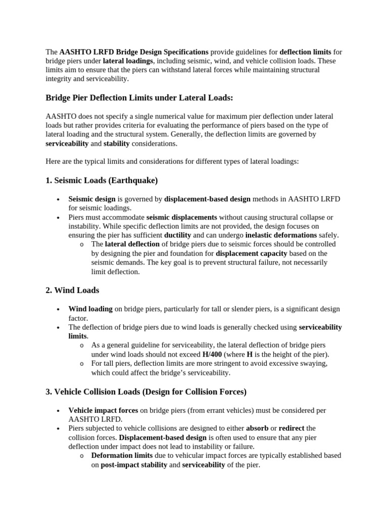 Bridge Pier Deflection Limits As Per AASHTO LRFD | PDF | Structural ...