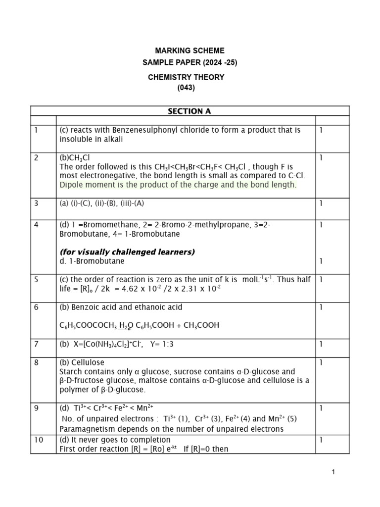 Sample Paper 2024 Marking Scheme - Docx - Chemistry-MS | PDF | Acid ...