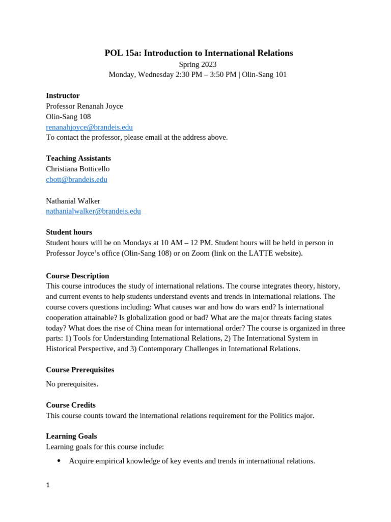 Intro to International Relations Course | PDF | Academic Integrity