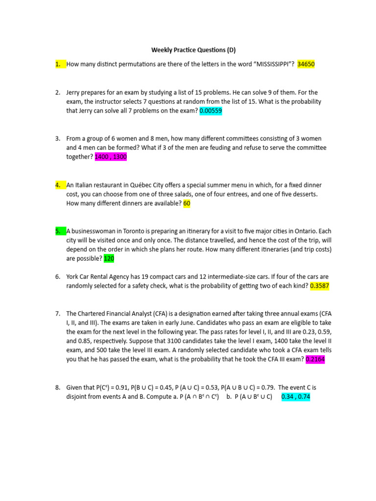 Weekly Probability and Permutation Problems | PDF