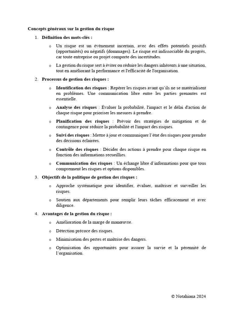 Politique de gestion des risques en entreprise | PDF | Risque | Gestion ...