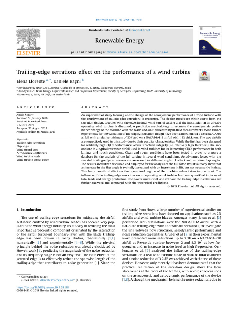 Trailing-Edge Serrations Effect On The Performance of A Wind Turbine ...