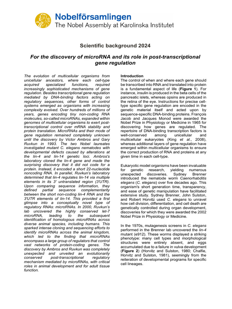 Discovery of MicroRNA Gene Regulation | PDF | Micro Rna | Gene