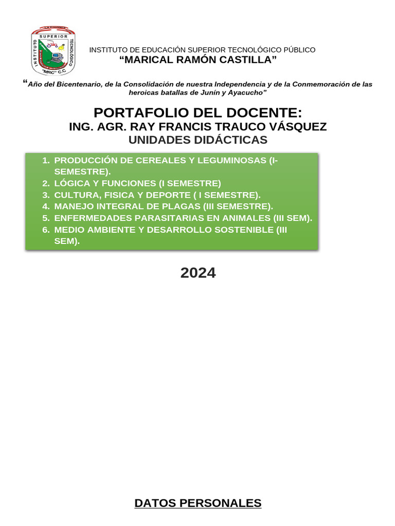 Portafolio Docente Ing. Ray Trauco 2024 | PDF | Plaga (organismo ...