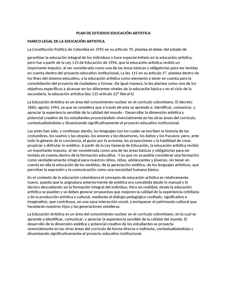 Plan Artistica Completo | PDF | Dibujo | Educación en artes visuales