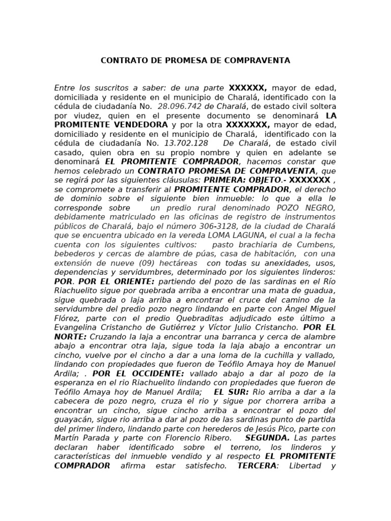 Modelo de Contrato Promesa de Compraventa | PDF | Consentimiento ...